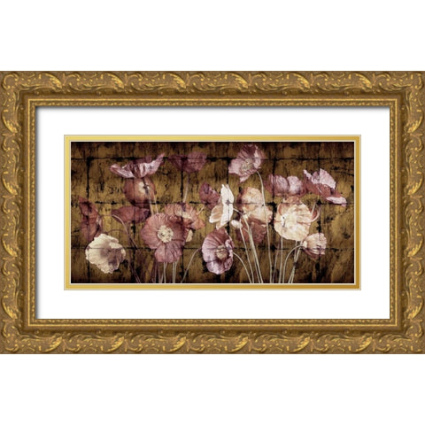 Poppies on Gold Gold Ornate Wood Framed Art Print with Double Matting by Seba, John