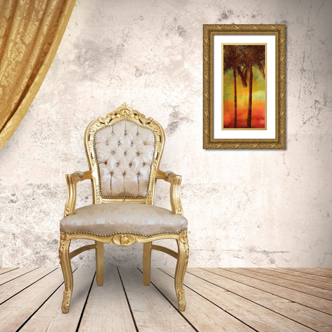 Sunset Palms II Gold Ornate Wood Framed Art Print with Double Matting by Seba, John