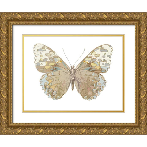 Butterfly in Taupe and Blue Gold Ornate Wood Framed Art Print with Double Matting by Bosco, Julia
