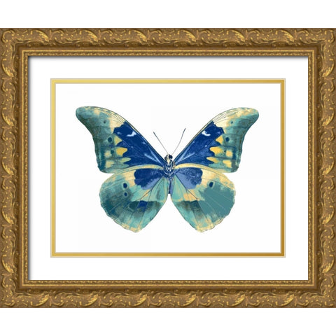 Butterfly in Aqua I Gold Ornate Wood Framed Art Print with Double Matting by Bosco, Julia