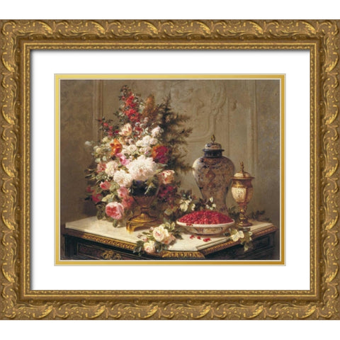 Tulips and other flowers Gold Ornate Wood Framed Art Print with Double Matting by Robie, Jean Baptiste