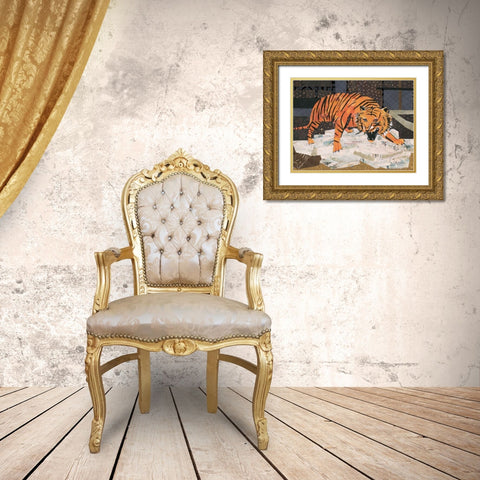 Roaring Tiger Gold Ornate Wood Framed Art Print with Double Matting by McGee, Jenny