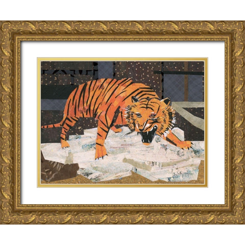 Roaring Tiger Gold Ornate Wood Framed Art Print with Double Matting by McGee, Jenny