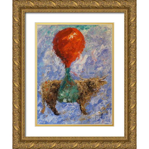 Steer Gold Ornate Wood Framed Art Print with Double Matting by Foster, Joseph Marshal
