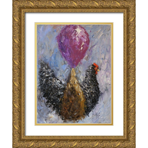 Rooster with Baloon Gold Ornate Wood Framed Art Print with Double Matting by Foster, Joseph Marshal
