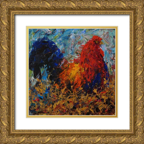 Rooster Gold Ornate Wood Framed Art Print with Double Matting by Foster, Joseph Marshal