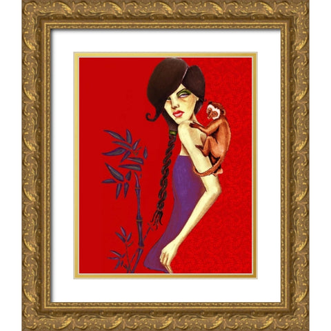 Monkey Gold Ornate Wood Framed Art Print with Double Matting by Goddess, Jami