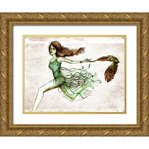 Owl III Gold Ornate Wood Framed Art Print with Double Matting by Goddess, Jami