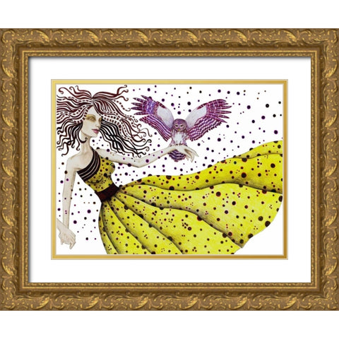 Owl II Gold Ornate Wood Framed Art Print with Double Matting by Goddess, Jami