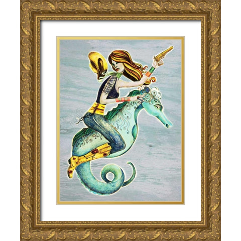 Seahorse Gold Ornate Wood Framed Art Print with Double Matting by Goddess, Jami