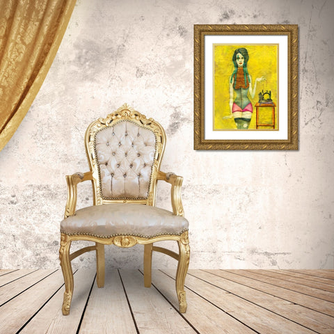 Sewing Machine Gold Ornate Wood Framed Art Print with Double Matting by Goddess, Jami