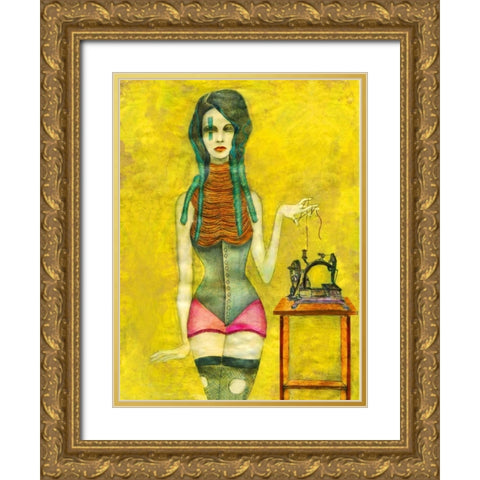 Sewing Machine Gold Ornate Wood Framed Art Print with Double Matting by Goddess, Jami