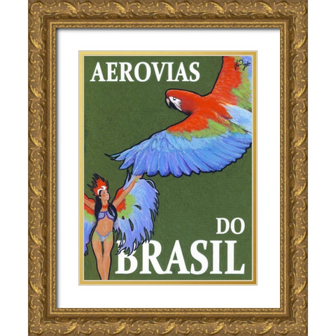 Aerovias do Brasil Gold Ornate Wood Framed Art Print with Double Matting by Got, Jean Pierre