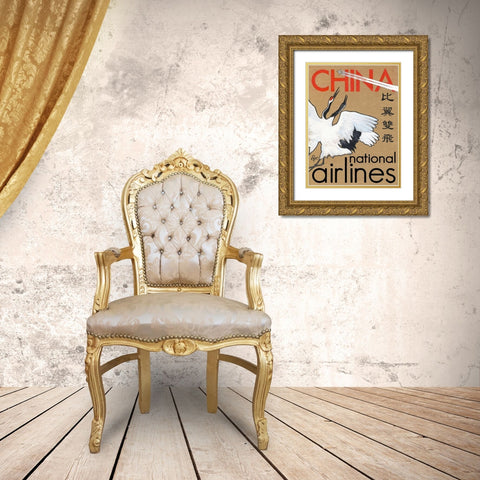 China National Airlines Gold Ornate Wood Framed Art Print with Double Matting by Got, Jean Pierre
