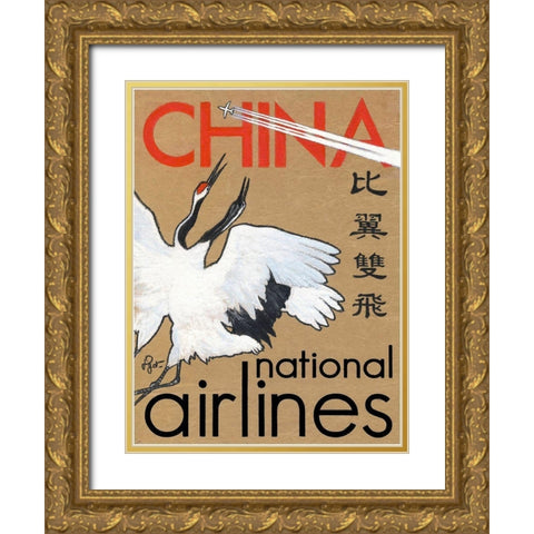 China National Airlines Gold Ornate Wood Framed Art Print with Double Matting by Got, Jean Pierre