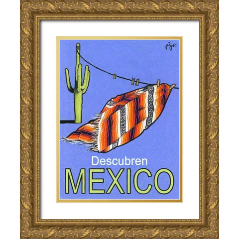 Descubren Mexico Gold Ornate Wood Framed Art Print with Double Matting by Got, Jean Pierre