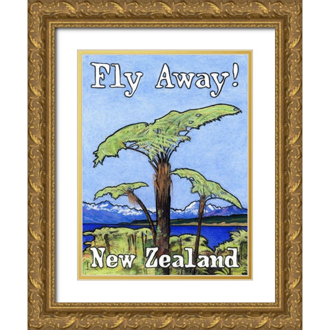 Fly Away! New Zealand Gold Ornate Wood Framed Art Print with Double Matting by Got, Jean Pierre