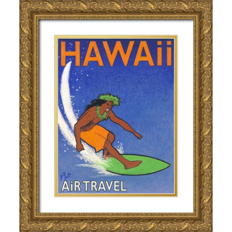 Hawaii Air Travel Gold Ornate Wood Framed Art Print with Double Matting by Got, Jean Pierre
