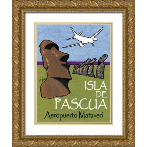 Isla de Pascua Gold Ornate Wood Framed Art Print with Double Matting by Got, Jean Pierre