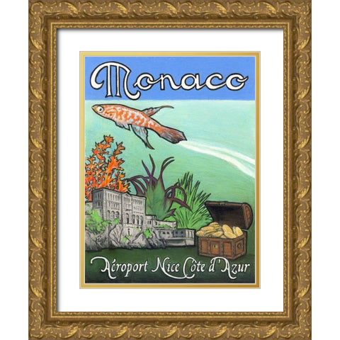 Monaco Travel Poster Gold Ornate Wood Framed Art Print with Double Matting by Got, Jean Pierre