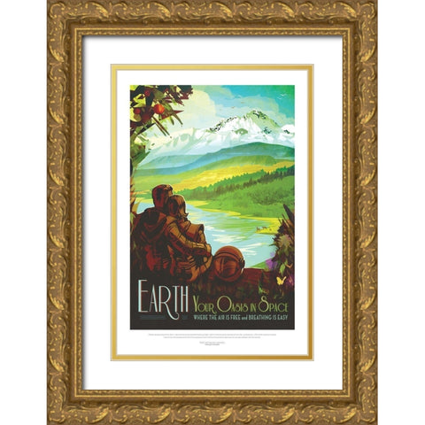 Earth- Your Oasis In Space Gold Ornate Wood Framed Art Print with Double Matting by JPL