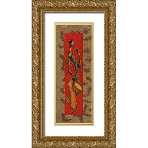 African Drummer II Gold Ornate Wood Framed Art Print with Double Matting by Kamba