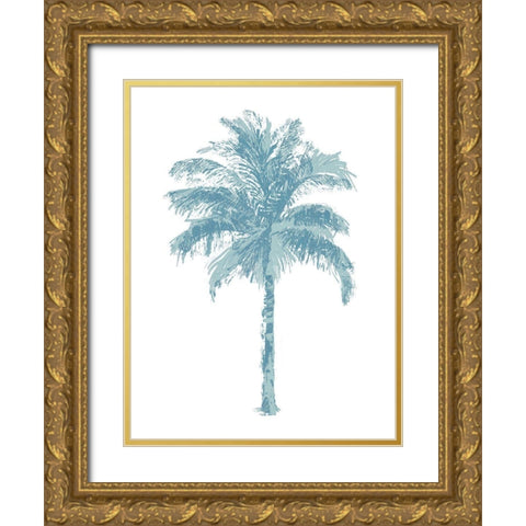 Palm Aqua II Gold Ornate Wood Framed Art Print with Double Matting by Blake, Madeline