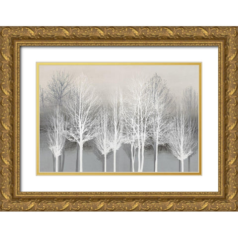Trees on Gray Gold Ornate Wood Framed Art Print with Double Matting by Bennett, Kate