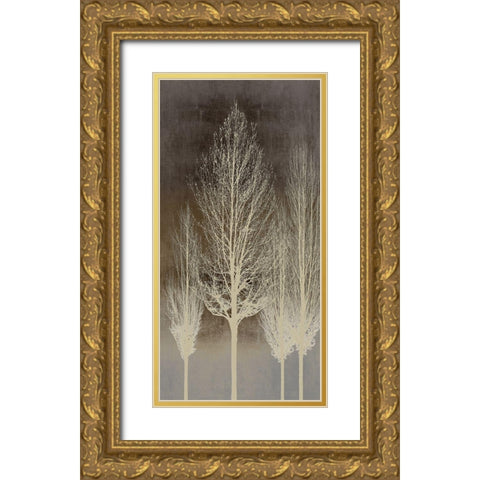 Trees on Brown Panel II Gold Ornate Wood Framed Art Print with Double Matting by Bennett, Kate