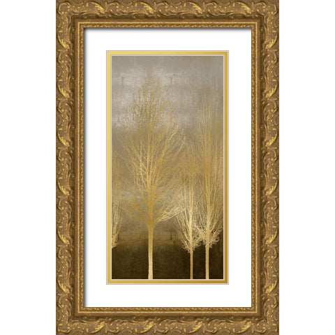 Gold Trees on Brown Panel II Gold Ornate Wood Framed Art Print with Double Matting by Bennett, Kate
