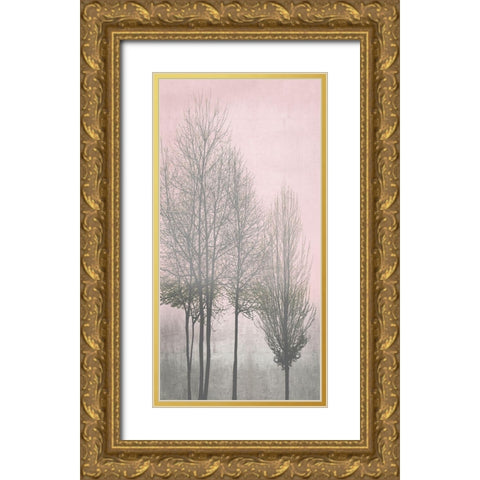 Gray Trees on Pink Panel I Gold Ornate Wood Framed Art Print with Double Matting by Bennett, Kate