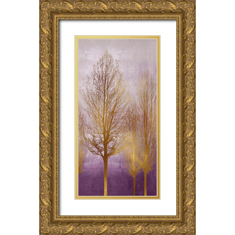 Gold Trees on Purple Panel I Gold Ornate Wood Framed Art Print with Double Matting by Bennett, Kate