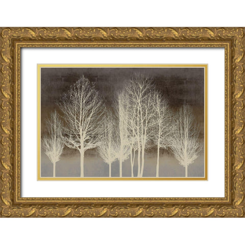 Trees on Brown Panel III Gold Ornate Wood Framed Art Print with Double Matting by Bennett, Kate