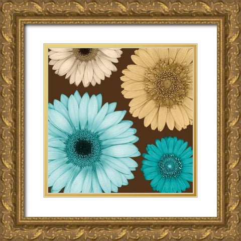 Daisy Quartet I Gold Ornate Wood Framed Art Print with Double Matting by Blake, Lindsay