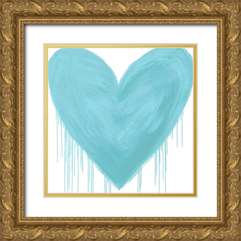 Big Hearted Aqua  Gold Ornate Wood Framed Art Print with Double Matting by Rodgers, Lindsay