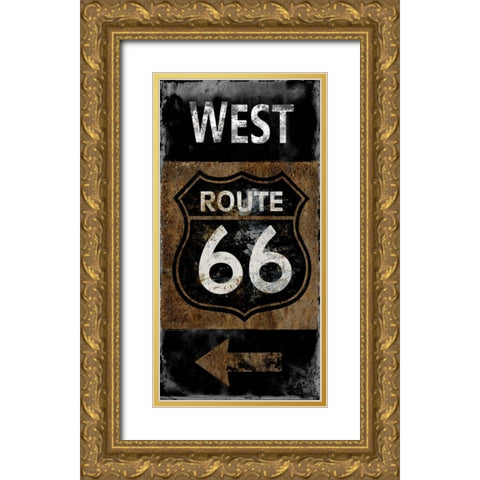 Route 66 West Gold Ornate Wood Framed Art Print with Double Matting by Wilson, Luke