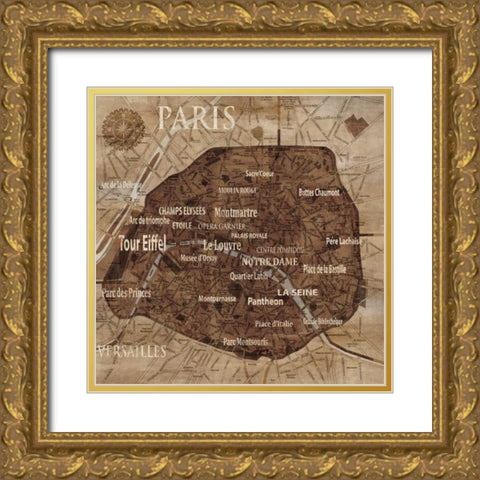 Map of Paris Gold Ornate Wood Framed Art Print with Double Matting by Wilson, Luke