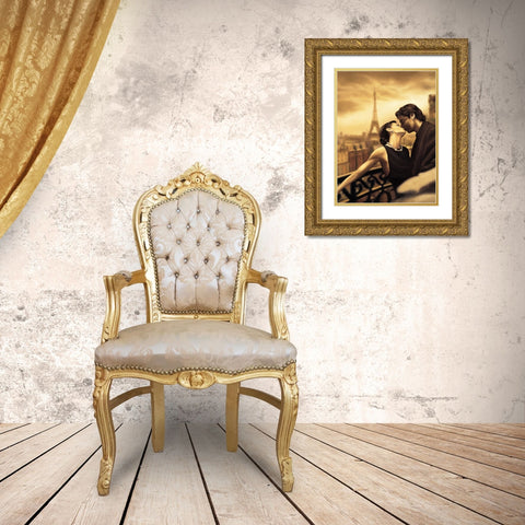 A Paris Kiss Gold Ornate Wood Framed Art Print with Double Matting by Arellano, Migdalia