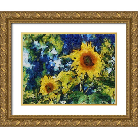 Sunflowers  Gold Ornate Wood Framed Art Print with Double Matting by Calkins, Michelle