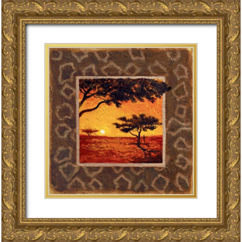Savannah Sunset I Gold Ornate Wood Framed Art Print with Double Matting by Madou