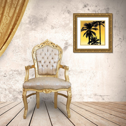 Palms Black on Yellow I Gold Ornate Wood Framed Art Print with Double Matting by Jensen, Mia
