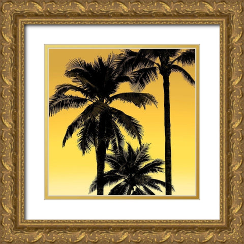 Palms Black on Yellow I Gold Ornate Wood Framed Art Print with Double Matting by Jensen, Mia