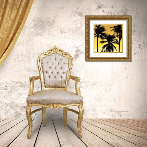 Palms Black on Yellow II Gold Ornate Wood Framed Art Print with Double Matting by Jensen, Mia