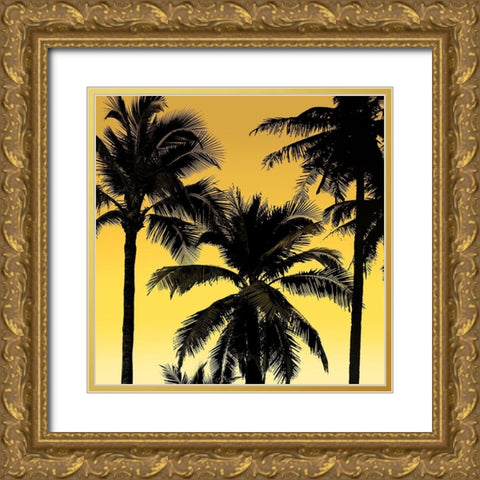 Palms Black on Yellow II Gold Ornate Wood Framed Art Print with Double Matting by Jensen, Mia