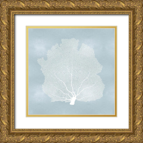 Sea Fan on Aqua I Gold Ornate Wood Framed Art Print with Double Matting by Miller, Melonie