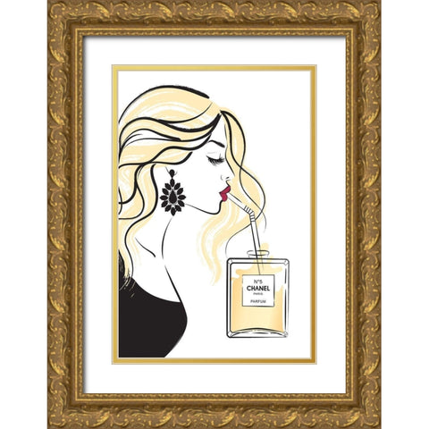 Girl Drink II Gold Ornate Wood Framed Art Print with Double Matting by Pavlova, Martina