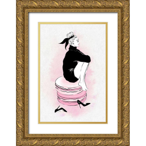 Macaron Girl Gold Ornate Wood Framed Art Print with Double Matting by Pavlova, Martina