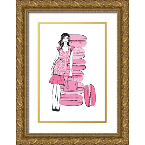 Pink Macaron Girl Gold Ornate Wood Framed Art Print with Double Matting by Pavlova, Martina