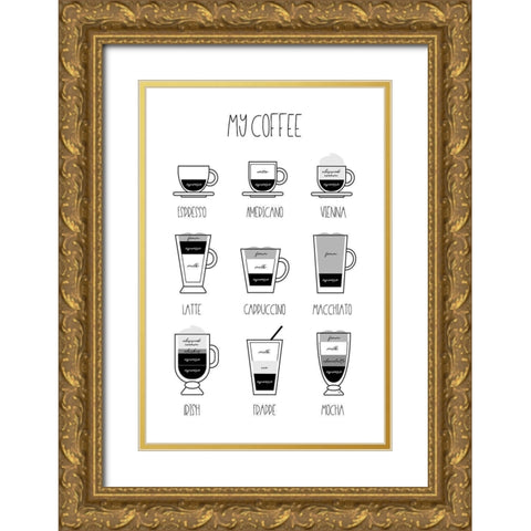 My Coffee Gold Ornate Wood Framed Art Print with Double Matting by Pavlova, Martina