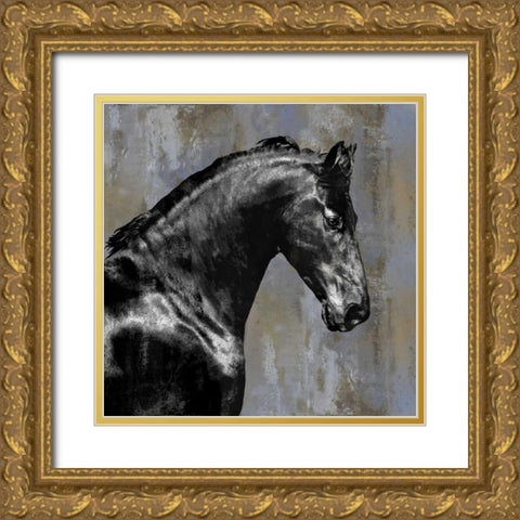 Black Stallion Gold Ornate Wood Framed Art Print with Double Matting by Rose, Martin